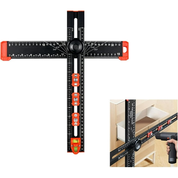 Cabinet Hardware Jig,2-in-1 Drilling Positioning Ruler,Punch Locator Drill Guide,Cabinet Jig for Handles and Pulls on Drawers/Cabinets/Doors,Cabinet Hardware Template Tool Set