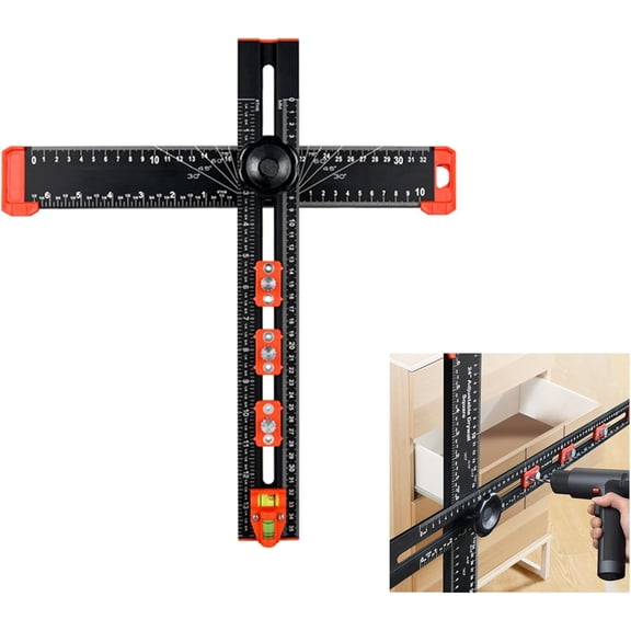 Cabinet Hardware Jig,2-in-1 Drilling Positioning Ruler,Punch Locator Drill Guide,Cabinet Jig for Handles and Pulls on Drawers/Cabinets/Doors,Cabinet Hardware Template Tool Set