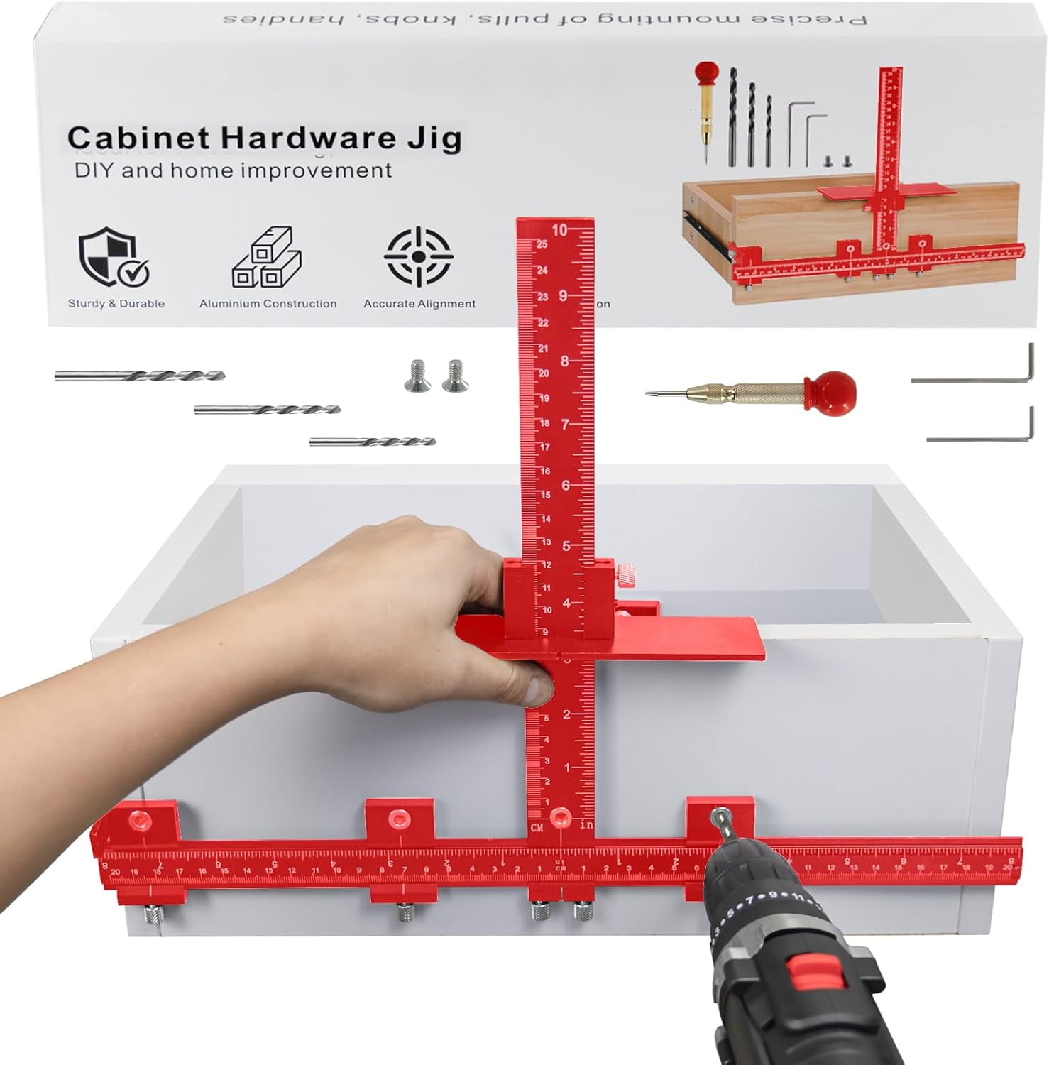 Adjustable Cabinet Hardware Jig Tool Aluminum Alloy Jig For Easy Installation Of Handles And Knobs On Doors And Drawers With Bit - 1420