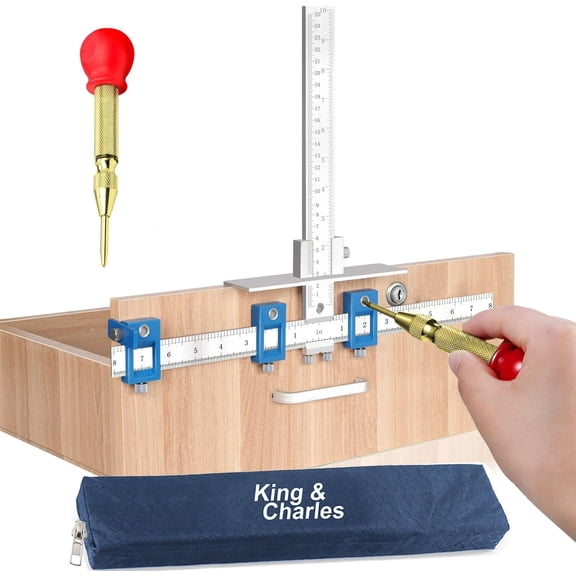 Cabinet Hardware Jig, Metal Cabinet Handle Jig with Automatic Center Punch, Perfect Set - Avoid Jitter Caused by Direct Drilling, Use for Handles and Pulls on Drawers/Doors.