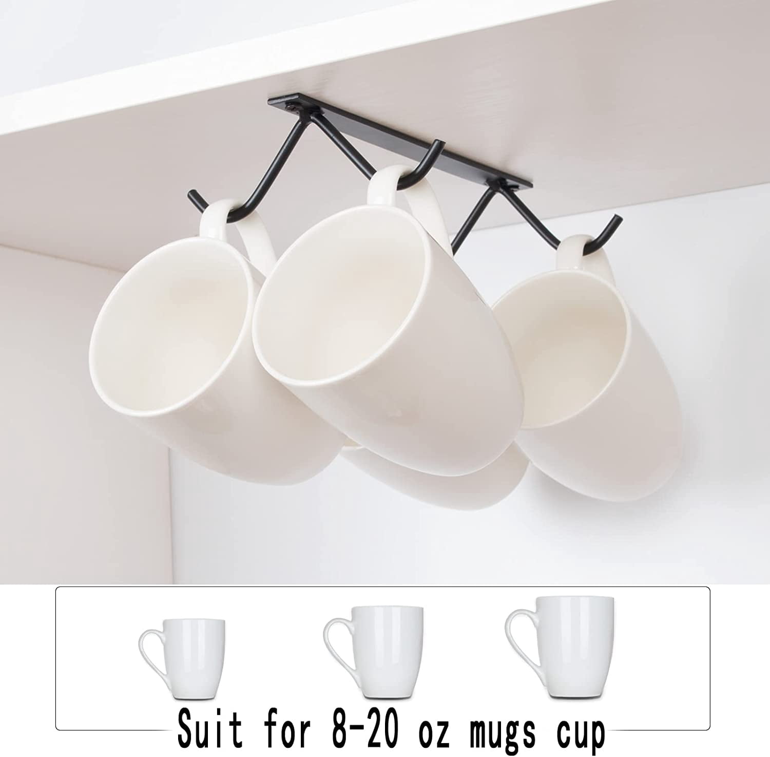 Cabinet Hook Mug Holder - Hanging Coffee Cup Rack for Kitchen, Under ...