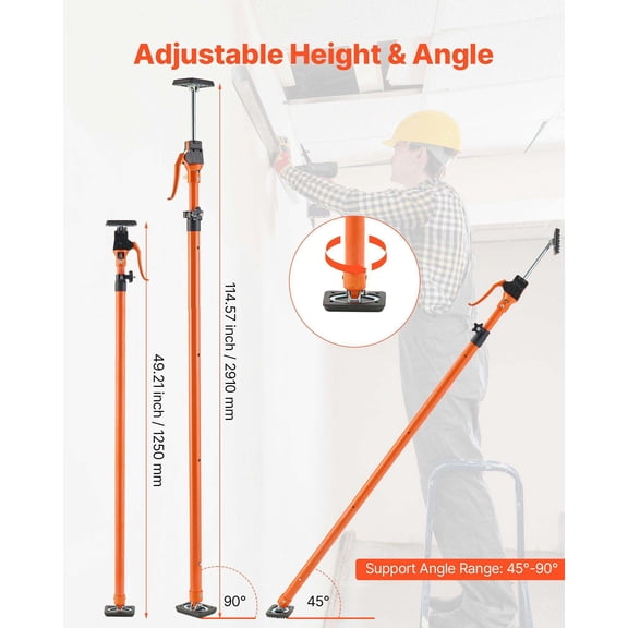 Cabinet Jack Support Poles, 2-Pack, 49.2-114.6 Inch Steel Telescopic Rod, 198 lbs Capacity for Cabinet Installation, Drywall, and Cargo Support