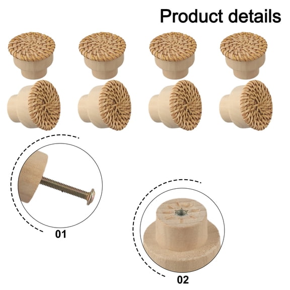 Cabinet Knob Wooden Handle Creative Woven Handle Rattan Wooden Handle