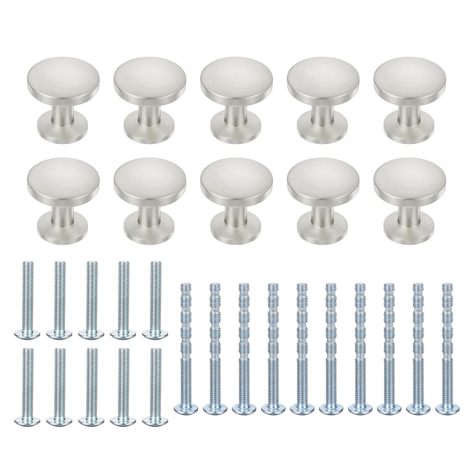 Cabinet Knobs, 10Pcs 1-1/5" (30mm) Zinc Alloy Round Solid Dresser Drawer Knobs for Modern Kitchen Cabinet Pull Handles Metal Hardware, Brushed Satin Nickel