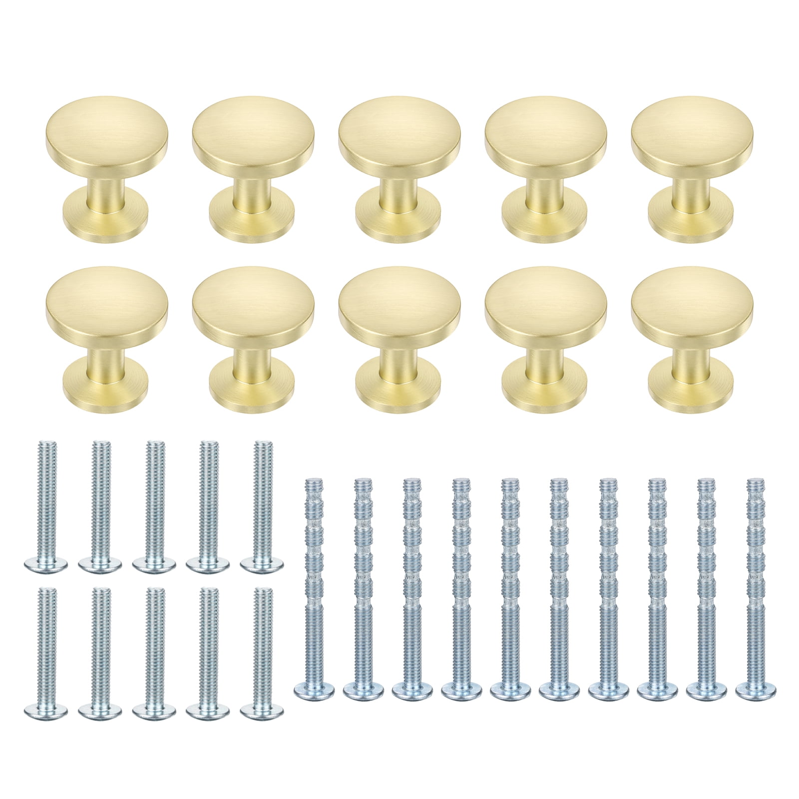 Cabinet Knobs, 10Pcs 1-1/5" (30mm) Zinc Alloy Round Solid Dresser Drawer Knobs for Modern Kitchen Cabinet Pull Handles Metal Hardware, Brushed Gold