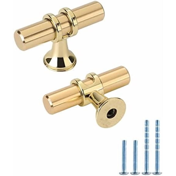Cabinet Knobs, 5 Pack Brushed Gold Kitchen Hardware Handle Zinc Alloy, Modern Design, Streamlined Shape, Smooth Surface, Fits Wardrobe, Cabinets, Cupboard, Drawer, Door, 2 inches