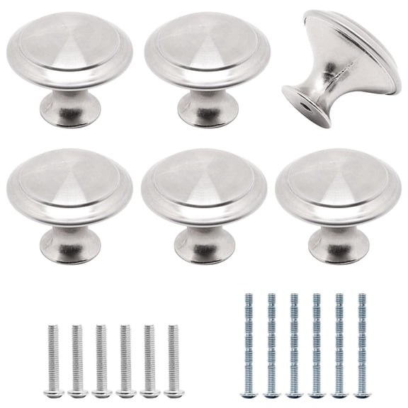 Cabinet Knobs 6 Pack, Stainless Steel Kitchen Cabinet Knobs 1.16 inch Handles Furniture Hardware Pulls Modern Round Knob for Dresser Drawers Cupboard Closet Door