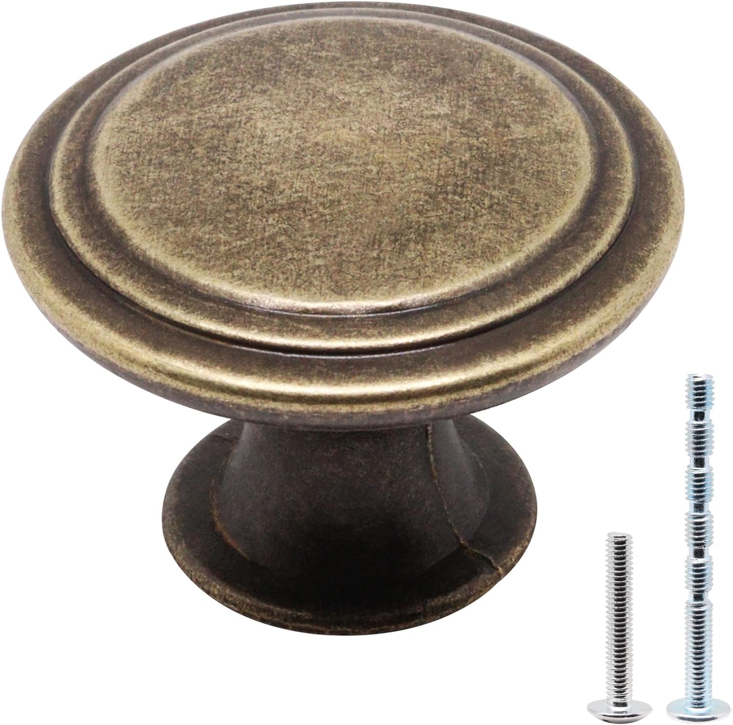 Cabinet Knobs Antique Brass 25 Pack, 1.2 inch Round Cabinets Kitchen Door Knob Cupboard for Dresser Drawers