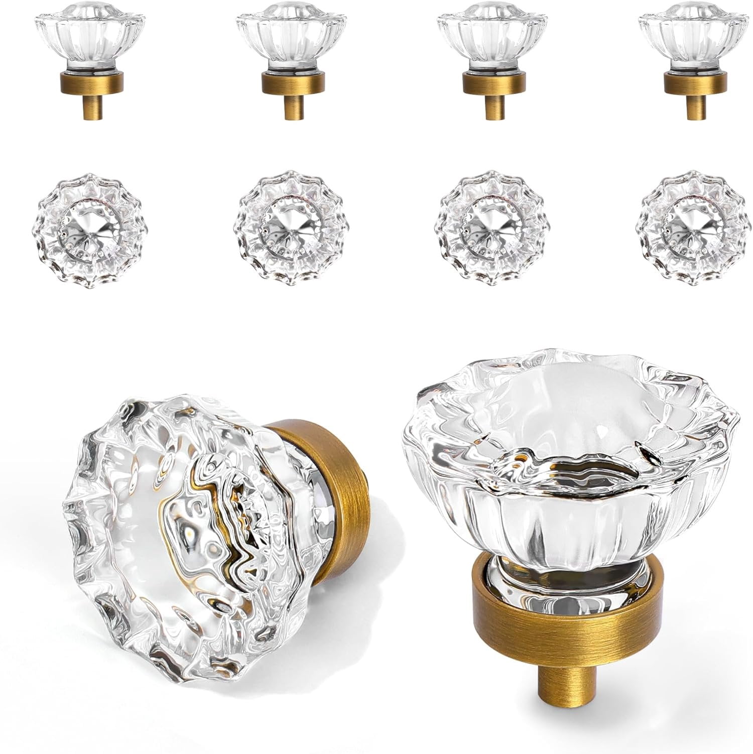 Cabinet Knobs  Cabinets Knob 8 Pack, Antique Brass Small Pull Clear  For Closet Dresser Drawers Cupboard Wardrobe, Solid Alloy Retro Pulls Single-Hole Old Fashioned Handle
