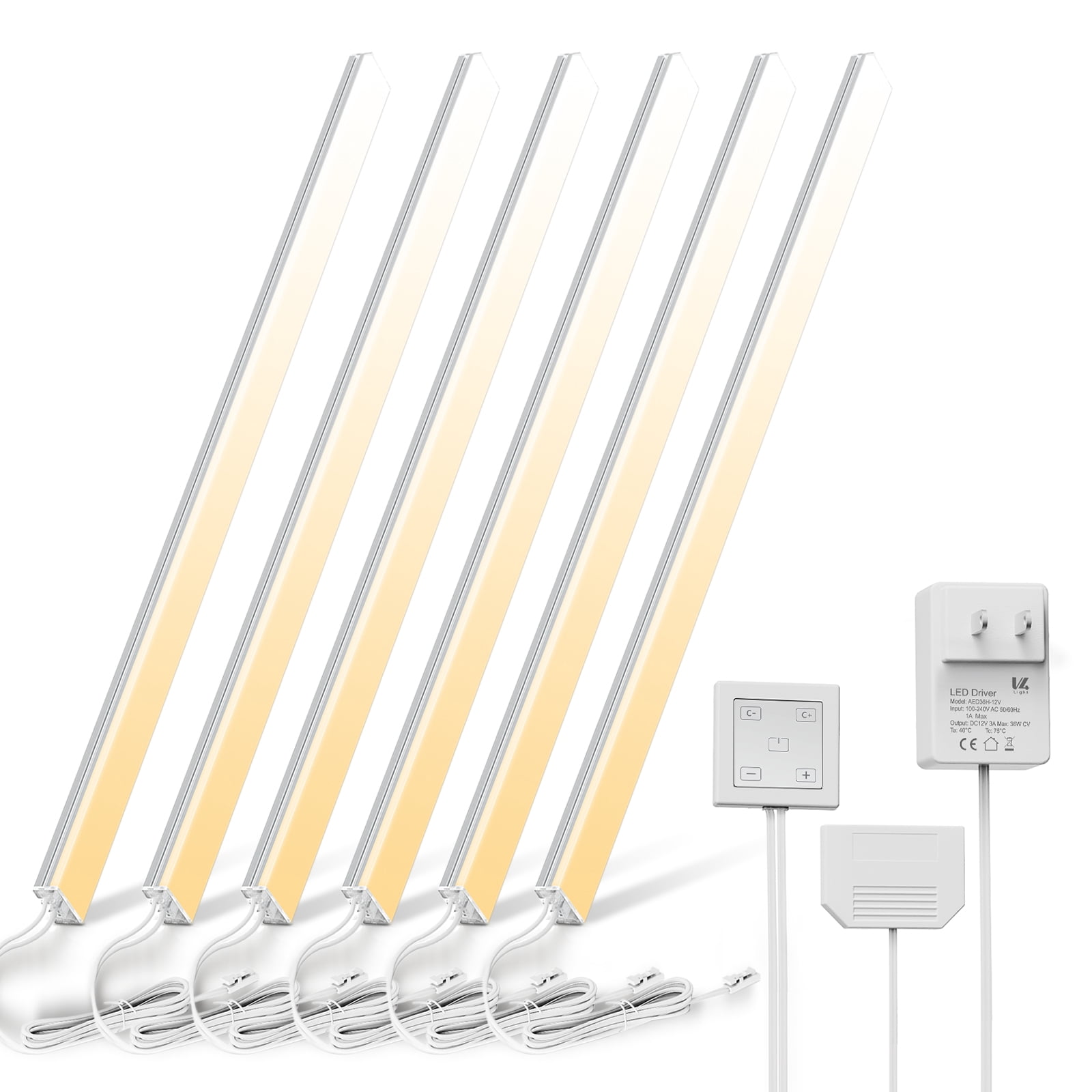 Under Cabinet LED Lighting, 6 Pack Ultra Slim Aluminum Light Bars, Plug-in Kitchen Lights with Touch Dimmer, Dimmable 2700K–6500K, Linkable for Closet, Shelf, Display Cabinet
