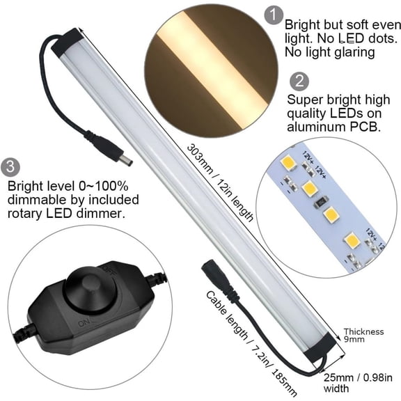 Under Cabinet LED Lighting Kit Plug in or Hardwired, 6 pcs 12 Inches Light Strips, 2000 Lumen, Super Bright, for Kitchen Counter, Closet, Shelf Lights, 31W, Warm White (6 Bars)