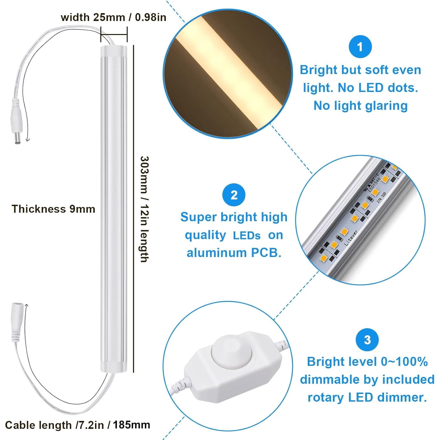 Under Cabinet LED Lighting Kit, Super Bright, 6 PCS 12” Slim Light Bars, 31W 2000 Lumen, Dimmable, Plug or Wired Power Adapter, for Kitchen Cabinets Counter Shelf Workbench (Warm White 3000K)