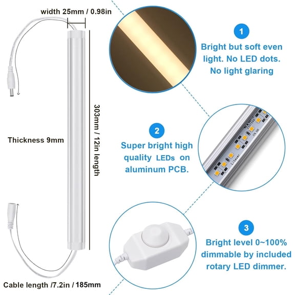 Under Cabinet LED Lighting Kit, Super Bright, 6 PCS 12 Slim Light Bars, 31W 2000 Lumen, Dimmable, Plug or Wired Power Adapter, for Kitchen Cabinets Counter Shelf Workbench (Warm White 3000K)