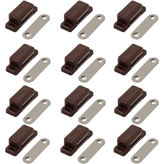 Cabinet  Latch -  for Cabinet Doors, Cupboards, Drawers and Shutters - Cabinet  Latch Easy Install -  Cabinet Catch Screws Included - Set of 12(Brown)