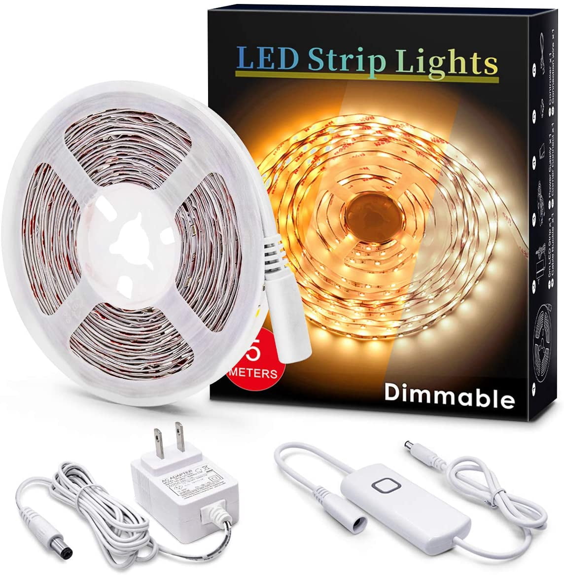 Under Cabinet Led Lighting, 16.4ft LED Strip Lights Kit with Dimmer Control for Kitchen, Cabinet, Shelf, Counter, Bedroom and Décor, Warm White 3000K, 1050LM