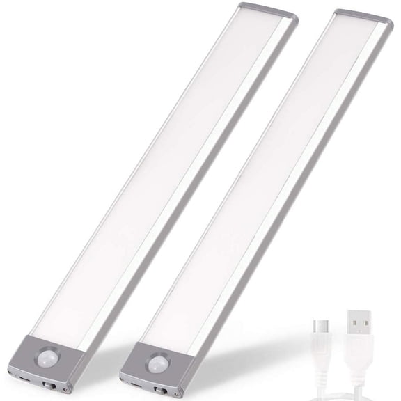 Mikhai 16inch Under Cabinet Lighting, 2 Pack Rechargeable Motion Sensor Light Indoor, 5 Levels Dimmable Magnetic Closet Lights, Wireless Under Counter Lights for Kitchen, Stairs