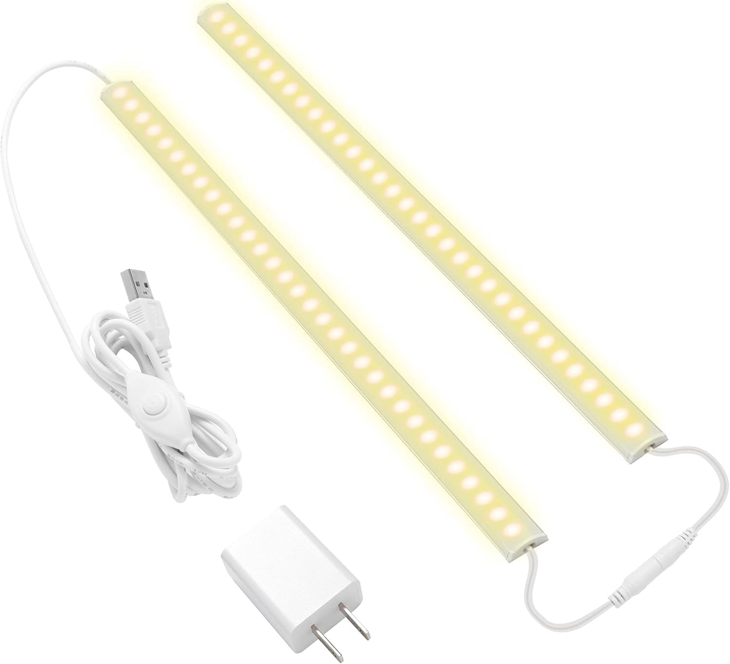 Under Cabinet Lighting, 2 count 12" 3000K Dimmable LED Closet Light, USB Plug, Memory Function, Linkable Cabinet Light Bar for Kitchen, Plug-in Workbench Light, Super Slim LED Light Bar for Room