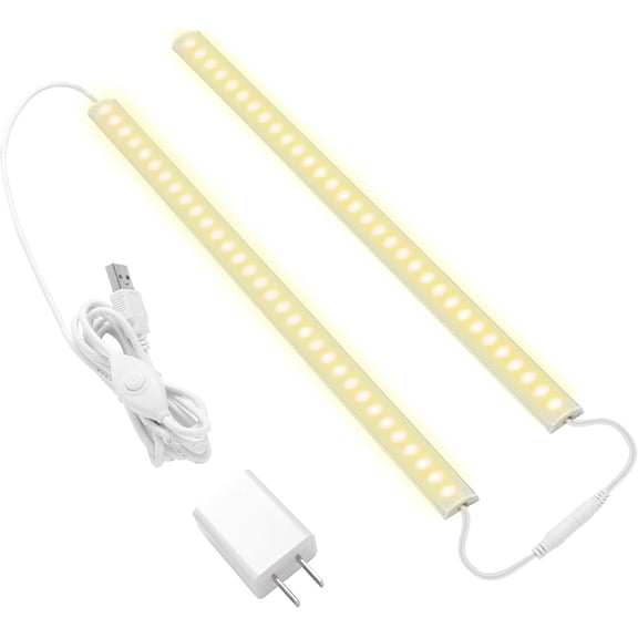 Under Cabinet Lighting, 2 count 12" 3000K Dimmable LED Closet Light, USB Plug, Memory Function, Linkable Cabinet Light Bar for Kitchen, Plug-in Workbench Light, Super Slim LED Light Bar for Room