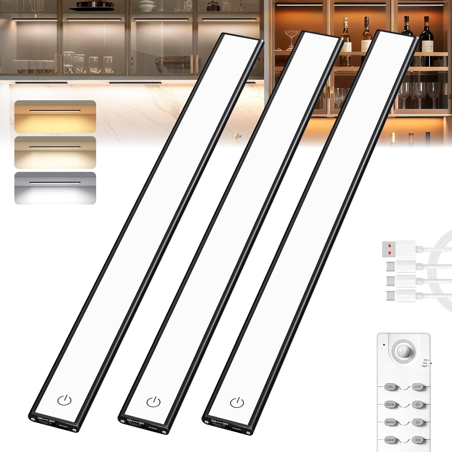 Under Cabinet Lighting,204 LED Wireless Motion Sensor Light Indoor, Rechargeable Closet Lights Battery Operated,Dimmable & 3 Color Temps,Magnetic Under Counter Lights for Kitchen, Closet