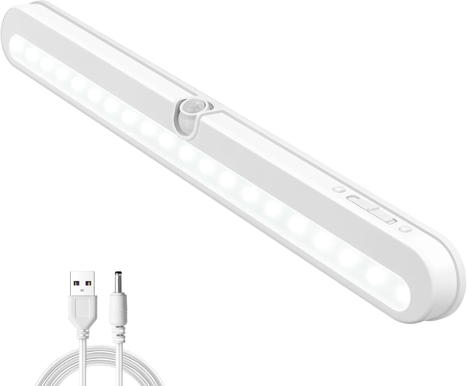 Under Cabinet Lighting, 2200mah Rechargeable Closet Lights Motion Sensored, Battery Powered/DC Cable Plug in LED Light, 14 inch, 6000K Cool White, Dimmable, Under Counter Lights for Kitchen
