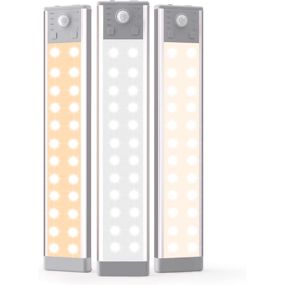 Under Cabinet Lighting, 60LED Rechargeable Motion Sensor Light with  Station, Dimmable Closet Lights RGB Bar,  Under Counter Lights for Kitchen, Safe Light (3 Pack)
