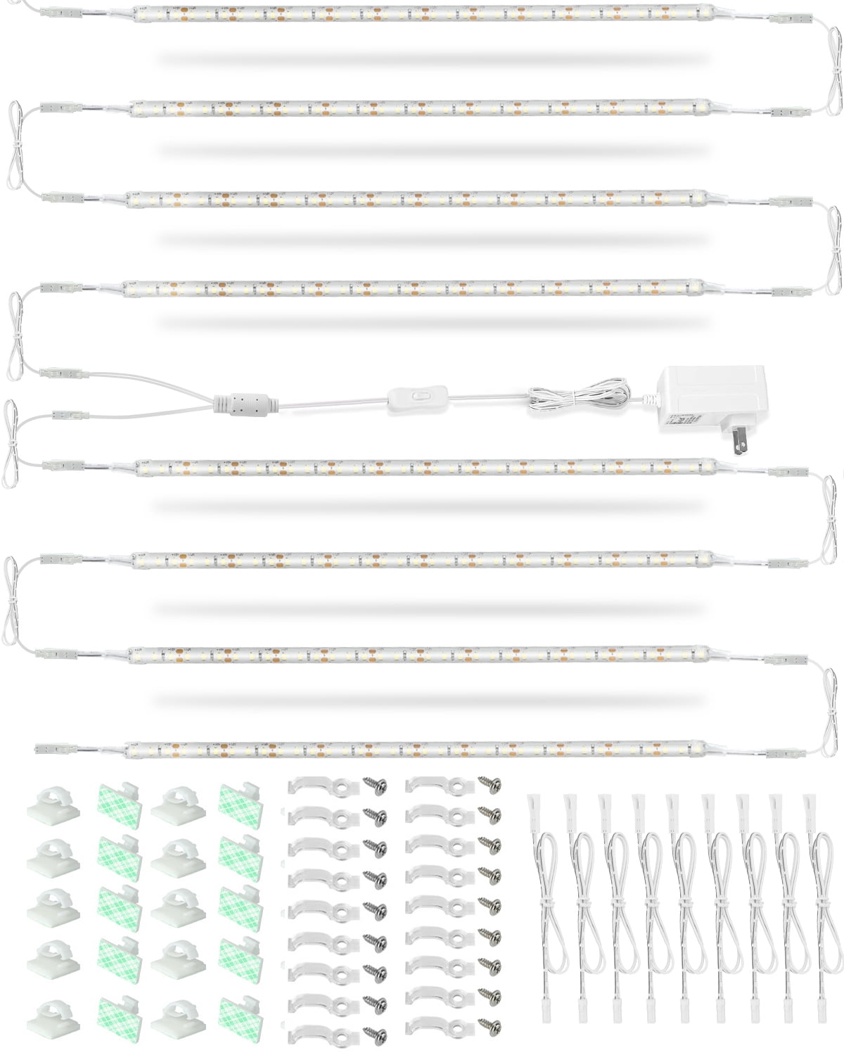 Cefrank 12-Inch Flexible LED Light Strips, 2000 lm Daylight White, Energy Efficient, 8-Count Linkable Under Cabinet Shelf Light 6000K White
