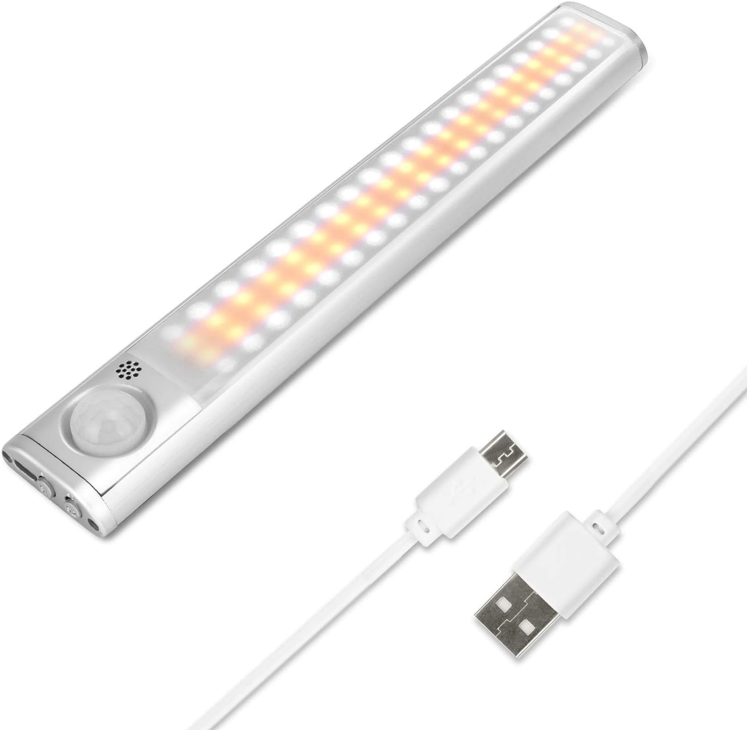 Under Cabinet Lighting 80 LED Closet Light, Motion Sensor lights Indoor USB Rechargeable Dimmable Stick- Night Light Bar for Kitchen, Wardrobe, Garage, Stairs, Bedroom (1 Pack)