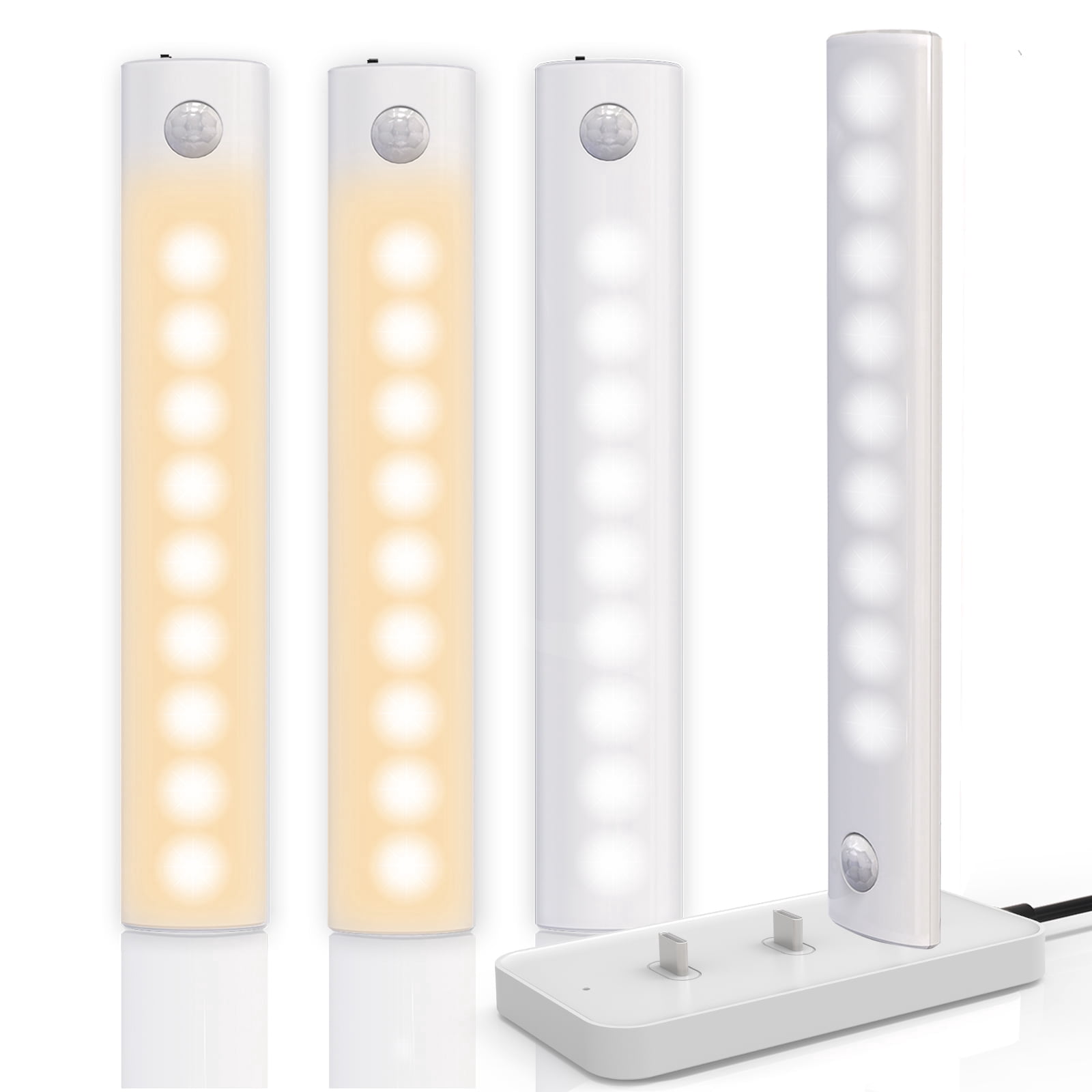 Under Cabinet Lighting with Charging Station,Rechargeable Battery Operated Motion Sensor Light Indoor,Under Cabinet Lights,Closet Lights for Kitchen (3pack)