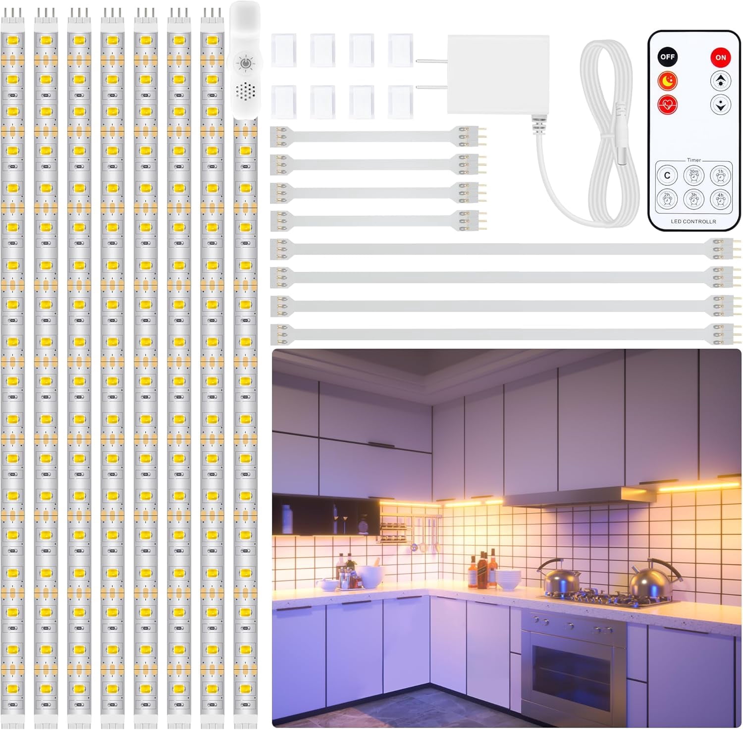 Under Cabinet Lighting Kit - 8 PCS 20 Inch Pre-Cut Strips, 2700K Warm ...