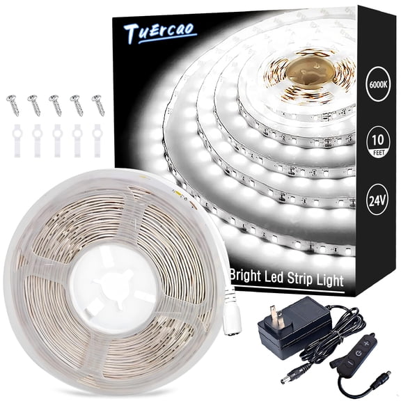 Under Cabinet Lighting Kit Small Led Strip Lights 10 ft White, 180 Leds, Dimmable Flexible LED Lights Strip for Kitchen Cabinets, Shelf, Desk, Counter