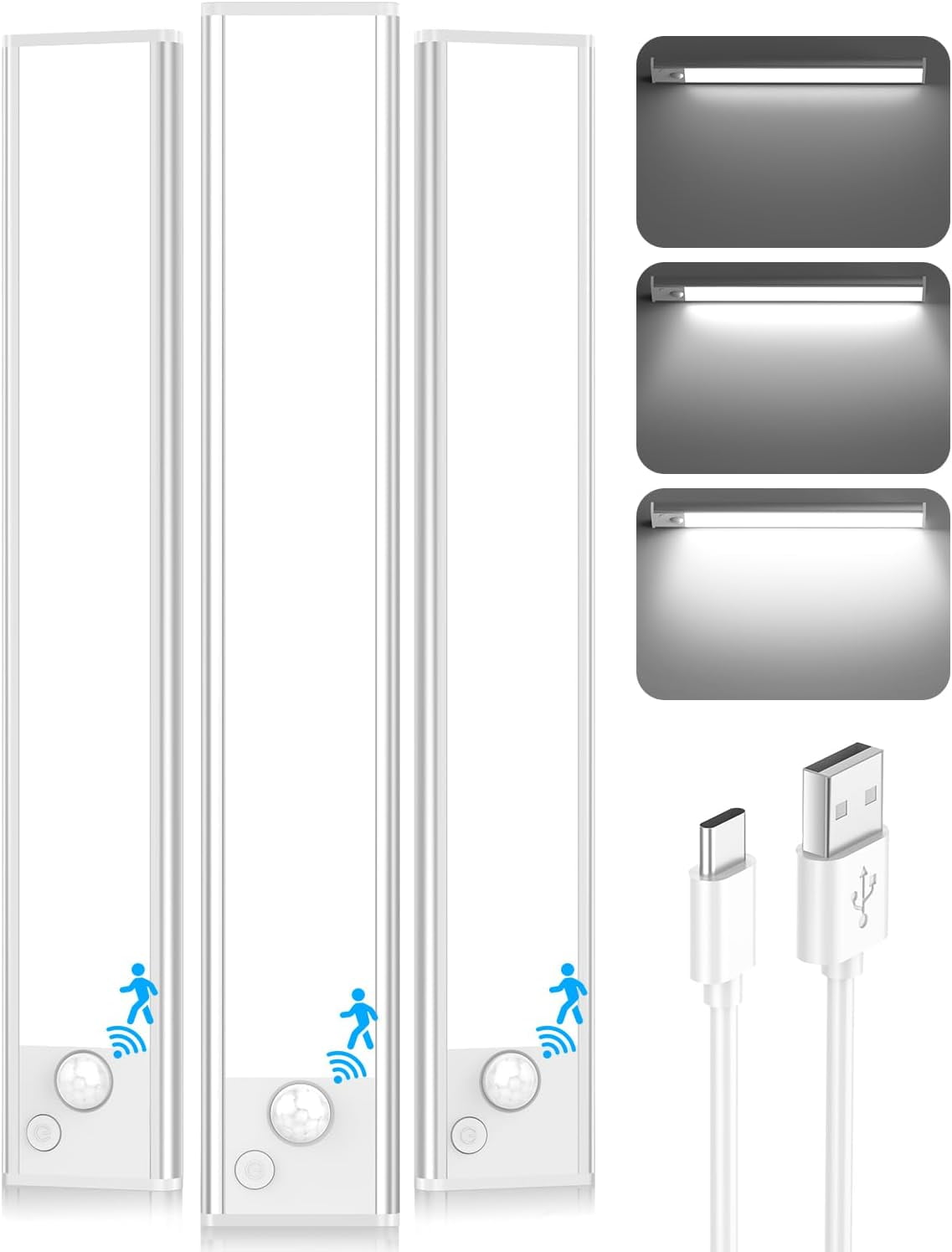 6 Pack Under Cabinet Lighting Wireless, 68 LED Rechargeable Battery Motion Sensor Light Indoor, Stick On Magnetic Closet Lights, Under Counter Lights For Kitchen, Stairs, Warm 16 In - View #2