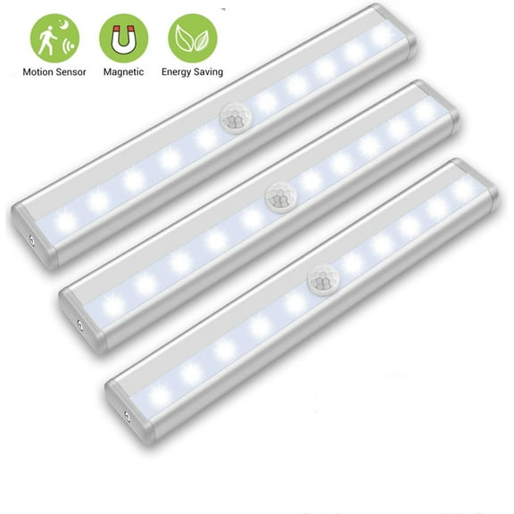 Under Cabinet Lighting, Motion Sensor Closet Light, Wireless Magnetic Stick-on Cordless 10 LED Night Light Bar for Closet Cabinet Wardrobe Stairs,3 Pack