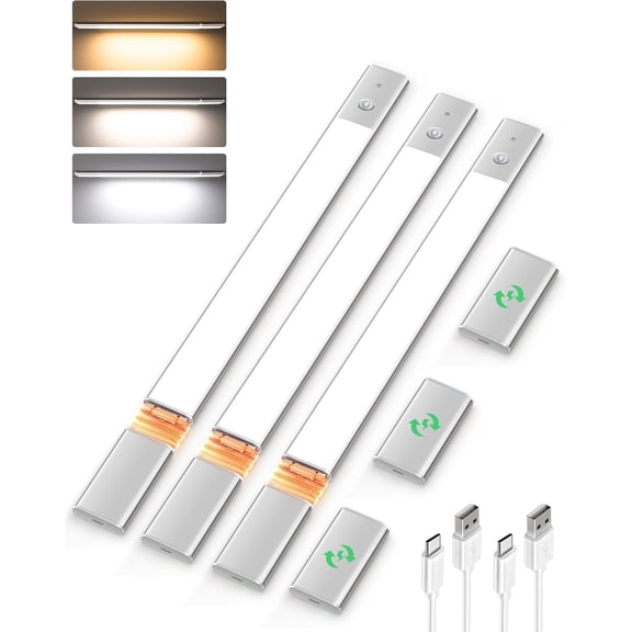 Under Cabinet Lighting, Motion Sensor Closet Lights with 3 Extra Batteries, 76 LEDs Dimmable Eye-Caring Rechargeable LED Lights, 3 Color Temps, Under Counter Lights for Kitchen, Wardrobe