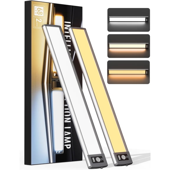 Under Cabinet Lighting with Numeric Display,3 Color Temps&Dimmable lights, Under counter lights for kitchen with 68 , Motion Sensor Light indoor, - Closet Light(2 )