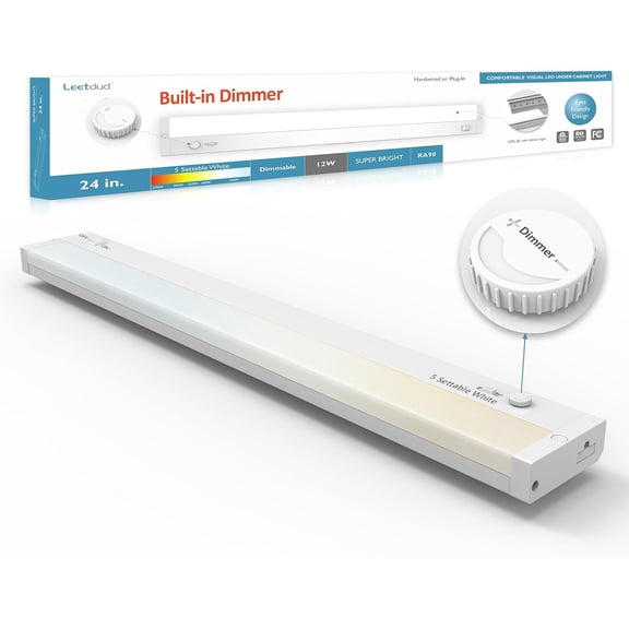 Under Cabinet Lighting Plug in or Hardwired Built-in Dimmer, 24 Inch 12W, 5CCT 2700/3000/3500/4000/5000K, Linkable Counter Lights for Kitchen, ETL Dimmable LED Light Fixture, White