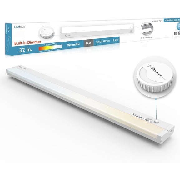 Under Cabinet Lighting Plug in or Hardwired Built-in Dimmer, 32 Inch 16W, 5CCT 2700/3000/3500/4000/5000K, Linkable Counter Lights for Kitchen, ETL Dimmable LED Light Fixture, White