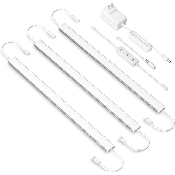 Under Cabinet Lighting Plug in. 3 PCS 12 Inches Likable Slim Bright Light Bars. Dimmable 14W Under Cabinet Lights for Kitchen Over Counter Coffee Station Shelf Closets Warm White 3000K