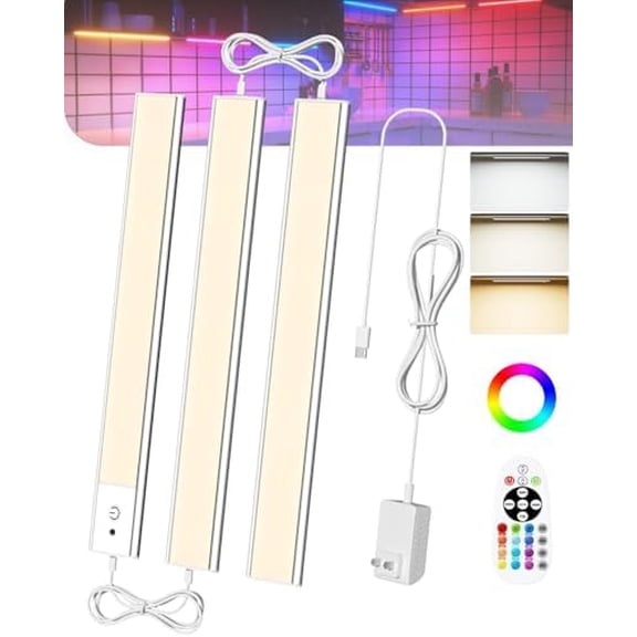 Under Cabinet Lighting Plug in, RGB  Changing Under Shelf Lights, Remote Cotrol Led Light for Closet, Bookshelf, Kitchen, Bedroom, Wired Lights in Parallel, 15 Colors$$Tools & Hardware Other