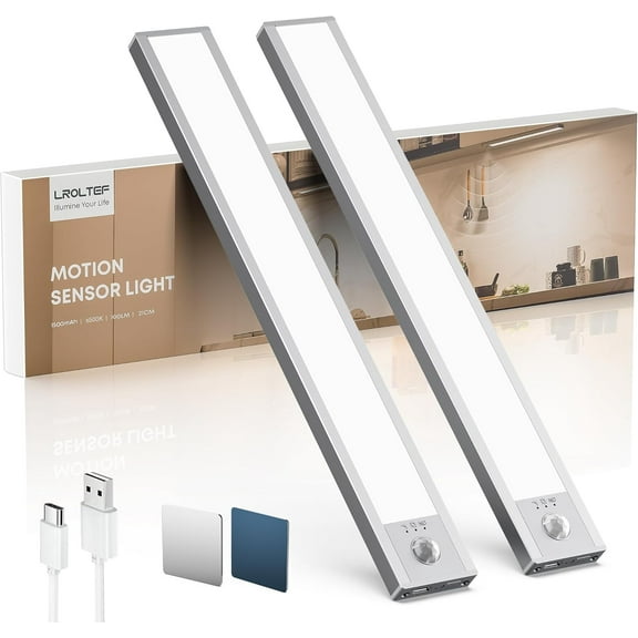 Under Cabinet Lighting Wireless, 2 Pack 8.3 inch 1500mAh 6500K Dimmable Motion Sensor Light Indoor, Rechargeable LED Counter Lights for Kitchen, Shelf, Stairs, Closet