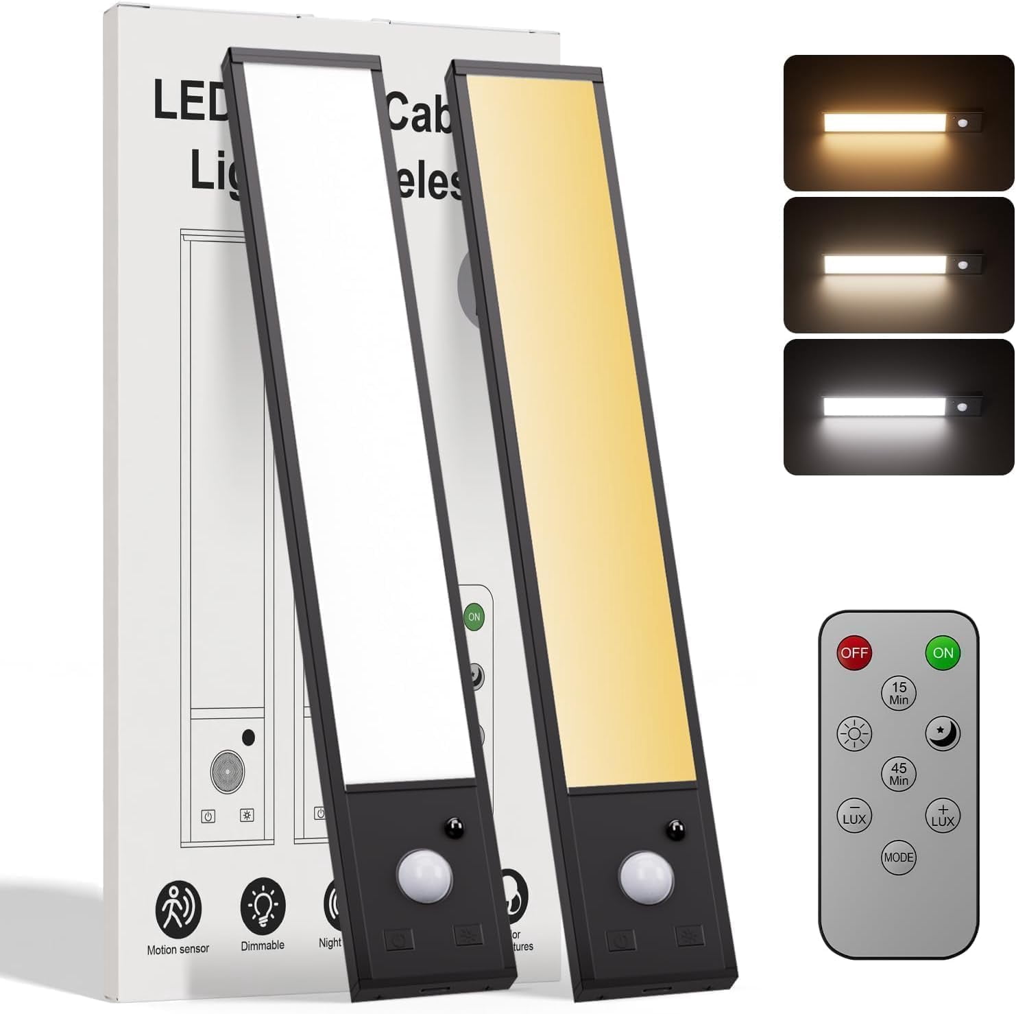 Under Cabinet Lighting Wireless with Remote,56 LED Rechargeable Motion Sensor Light Indoor,3000mAh Cabinet Lighting,3 Color Modes &7 Dimmable Levels,Magnetic Under Counter Lights for Kitchen