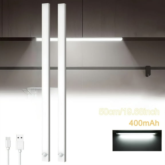 Under Cabinet Lights 19.68 Inch 2 Pack, LED Motion Sensor Light Indoor with Dimmable Brightness, USB Rechargeable Closet Lighting, Magnetic Under Counter Lights for Kitchen Stairs Pantry