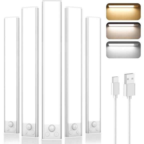 Under Cabinet Lights, 2500mAh 12 Inch Motion Sensor Rechargeable Battery Operated Wireless Under Counter Lights Indoor, Magnetic 108-LED Dimmable Closet Lights for Kitchen with 3 Color Temps 5-Pack