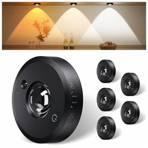 NEWJOEY 6 Pack Black Wireless Under Counter Lights for Kitchen, Rechargeable LED Puck Lights with Remote, Cordless Under Shelf Lighting