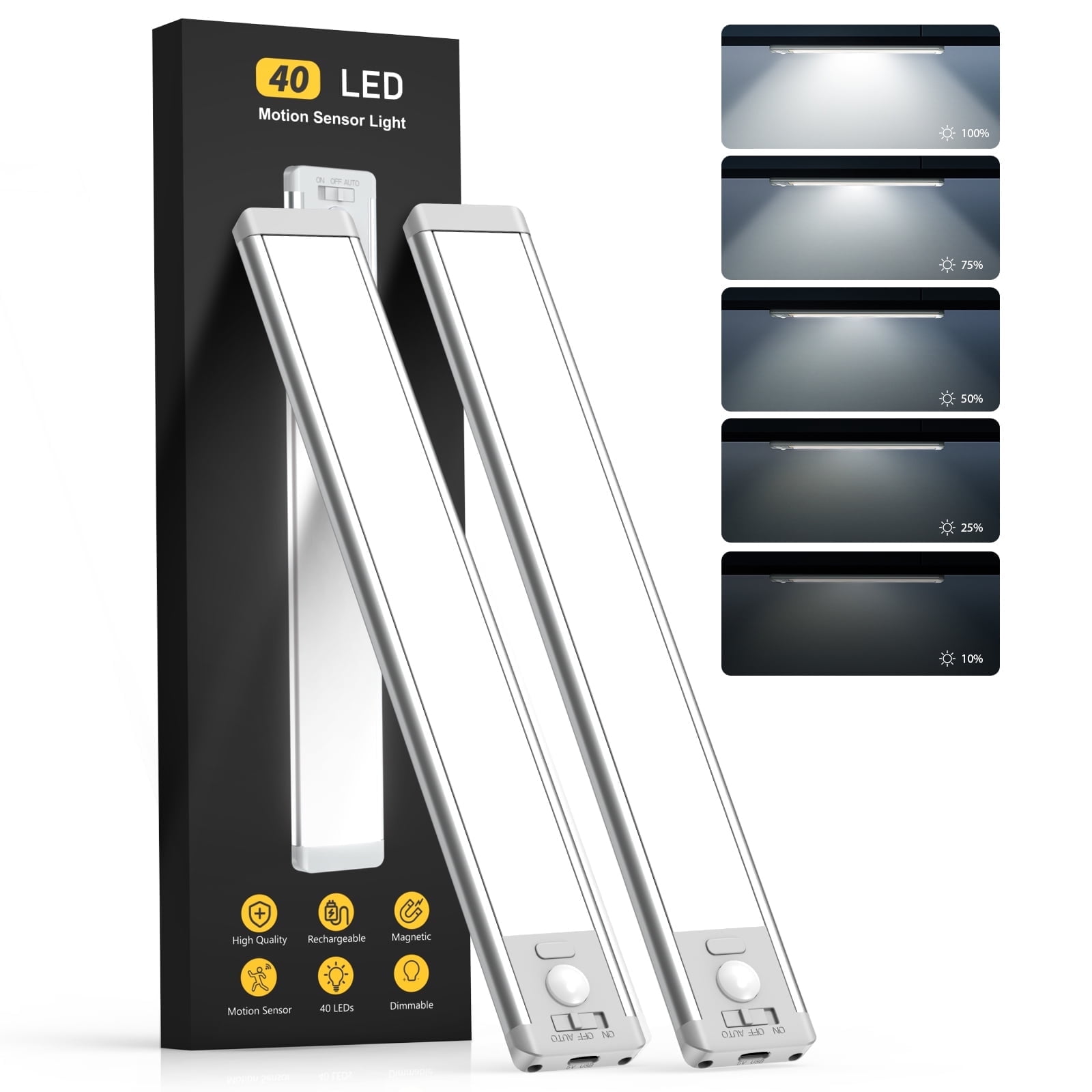 Motion Sensor Under Cabinet Lights - 4 Pack, USB Rechargeable, Magnetic, 32 LED Warm White (8 Inch)