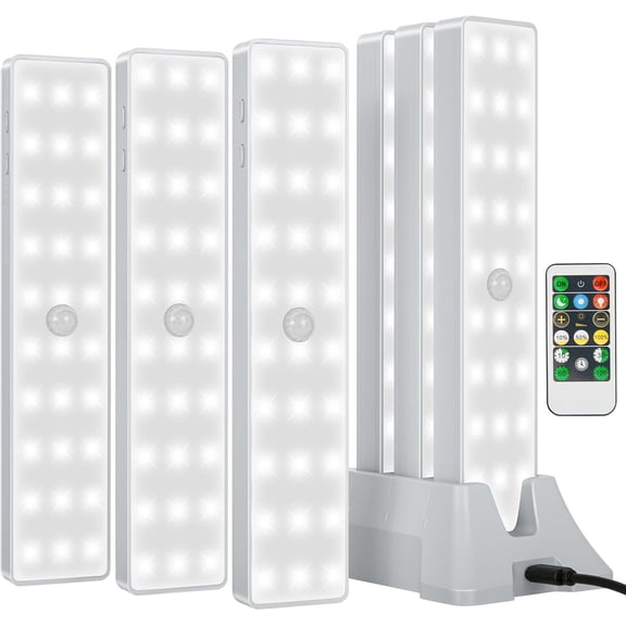 Under Cabinet Lights with Charging Station, 6 Pcs Rechargeable Motion Sensor Closet Lighting, Dimmable RV Step Lights Stick-Anywhere LED Night Bar for Kitchen, Wardrobe, Stairs (White)