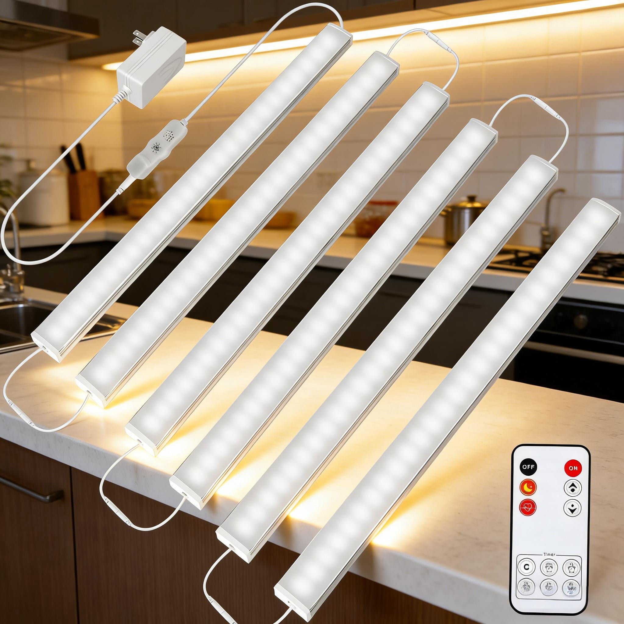 Under Cabinet Lights Plug-in, 3 Pack x 12inch LED Under Cabinet Lighting, Dimmable Plug-in Light Bar for Desk, Under Kitchen Counter LED Lights,With remote control, Cold White 6500K