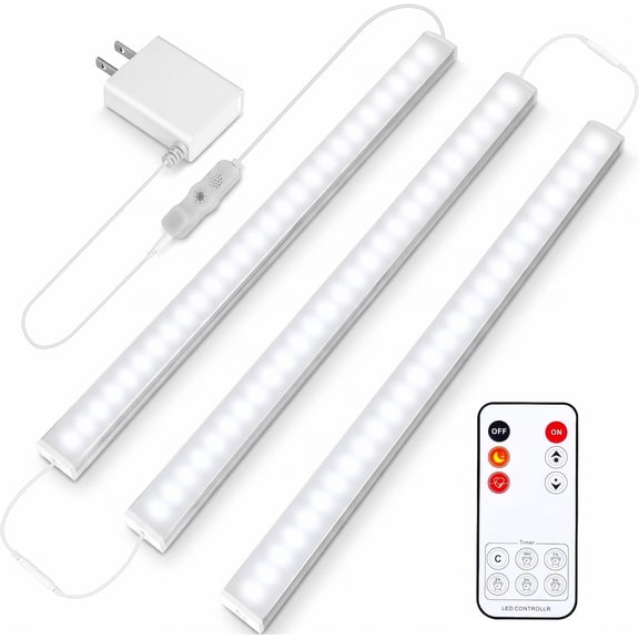Plug in Under Cabinet Lights, 3 Pcs, 12 in, 6000K Daylight White, Dimmable LED, with Remote, for Kitchen Closet Counter Shelf Bedroom