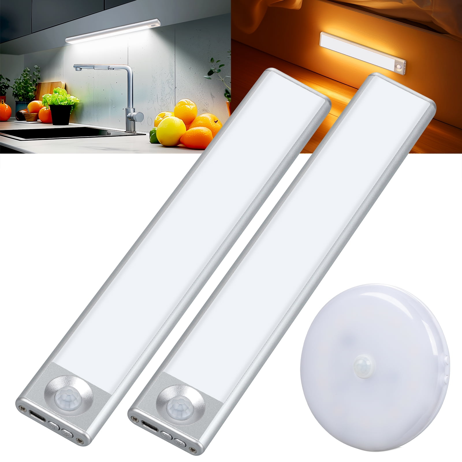 Under Cabinet Lights, Rechargeable Closet Lights with 3 Color ...