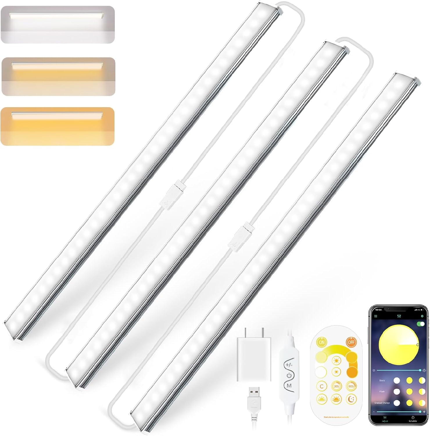 Under Cabinet Lights, Super Bright Led Under Cabinet Lighting 3 Color Temperatures Dimmable 12 Inch Ultra Thin Cabinet Lights with Remote App Control, Led Light for Kitchen Closet (3 Pcs)