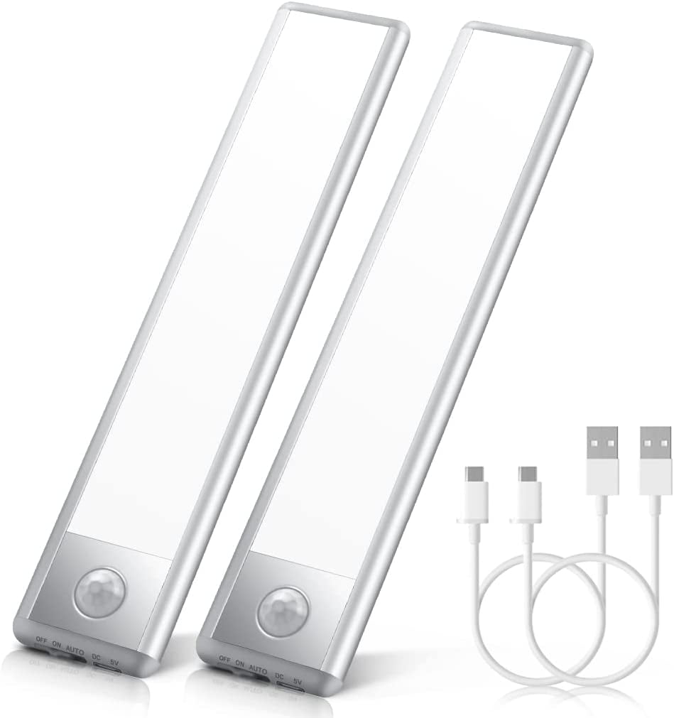 Under Cabinet Lights Wireless 30 LED, Rechargeable Motion Sensor Light Indoor, Magnetic Closet Light, Under Counter Light for Kitchen, Night Lights for Wardrobe, Cupboard, Stairs (2-Pack)